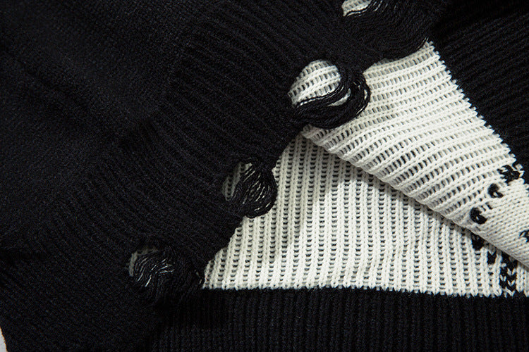 Pull en maille color block effet usé – Pull oversize à franges, style high-street