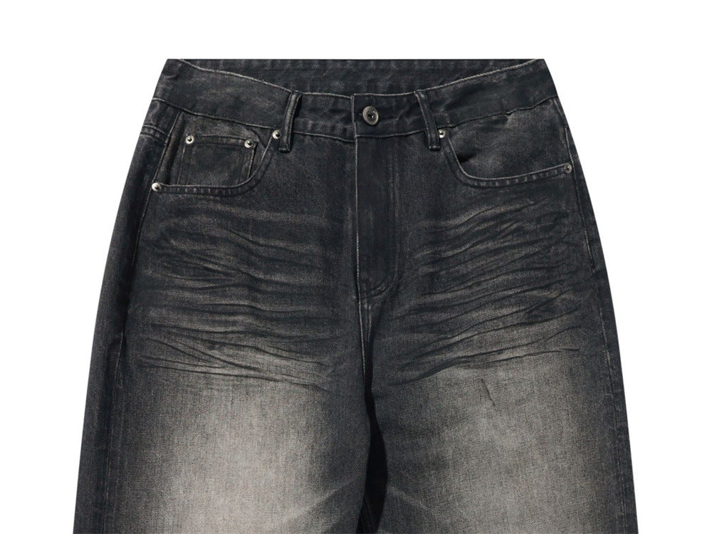 Black Baggy Jeans Men – Wide Leg Washed Vintage Distressed Denim