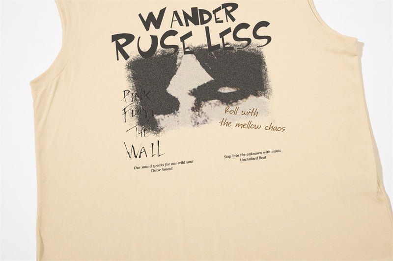 Graphic Print Sleeveless Tank Top – Oversized Fit, Round Neck, Wander Ruseless
