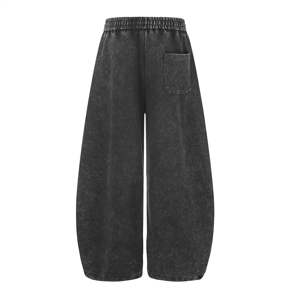 Wide-Leg-Sweathose mit Gothic-Kreuzprint – Acid-Wash-Oversize-Streetwear-Hose