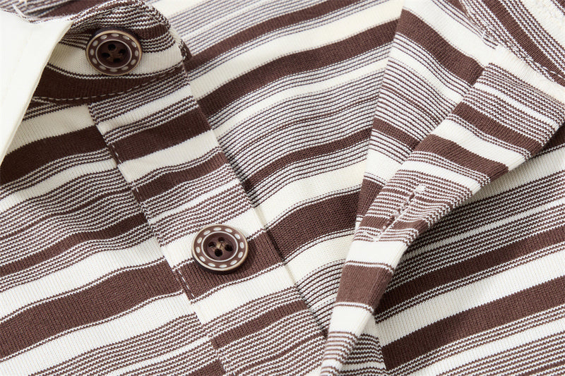 Striped Faux Two-Piece Polo Shirt – Relaxed Fit Long Sleeve with Contrast Woven