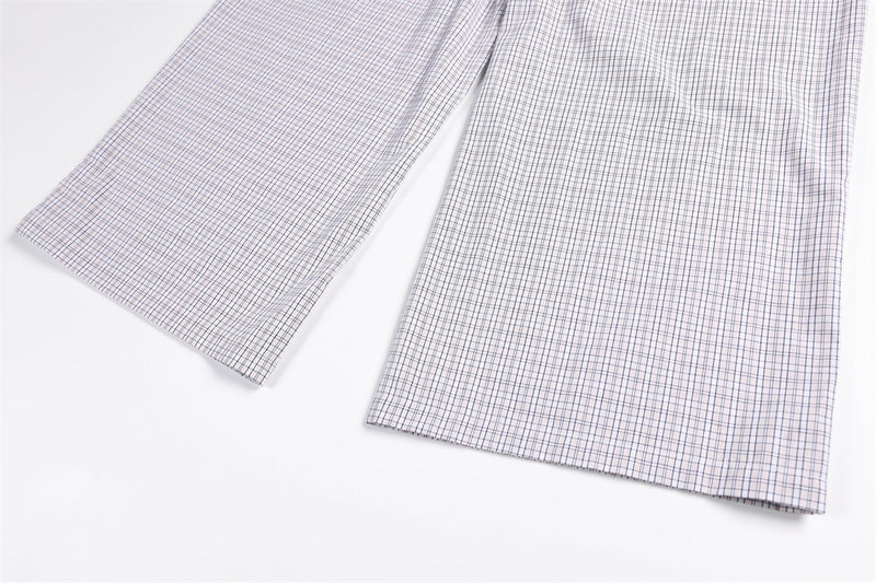Plaid Wide-Leg Trousers – Men's Relaxed Fit Elastic Waist Pants