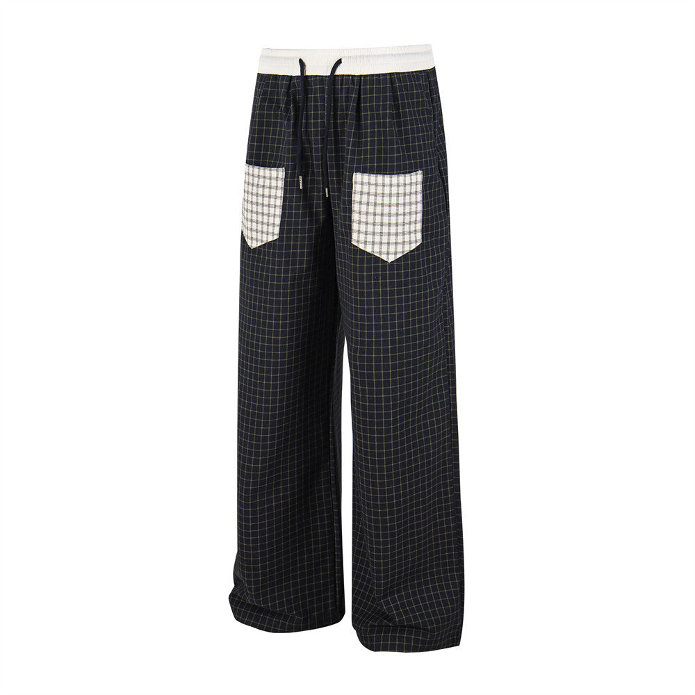 Contrast Pocket Plaid Wide-Leg Pants – Relaxed Fit Streetwear Trousers