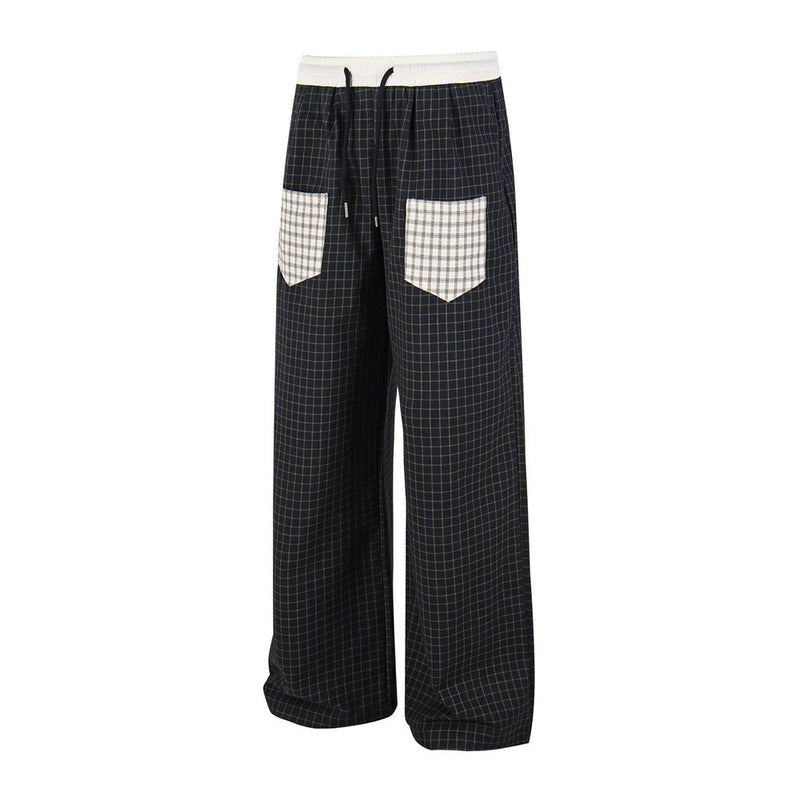Contrast Pocket Plaid Wide-Leg Pants – Relaxed Fit Streetwear Trousers