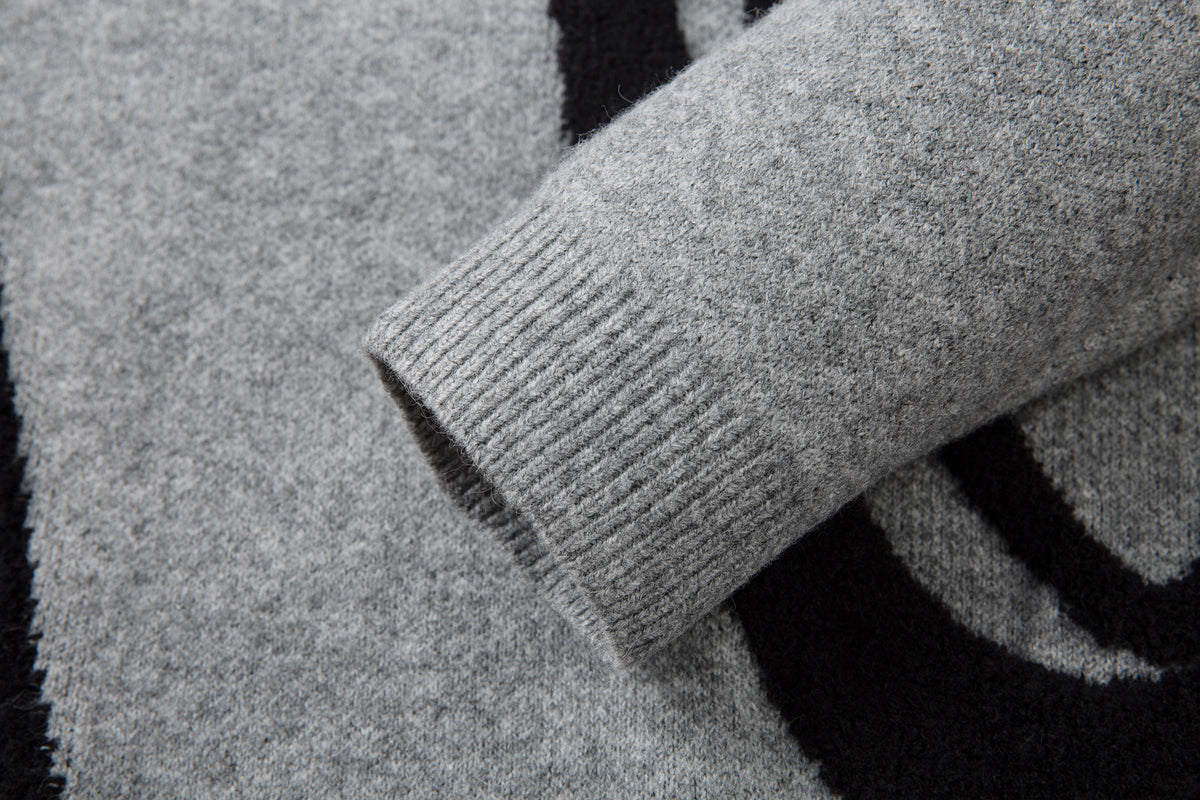 Abstract Swirl Knit Sweater – Oversized Streetwear Pullover with V-Neck Detail