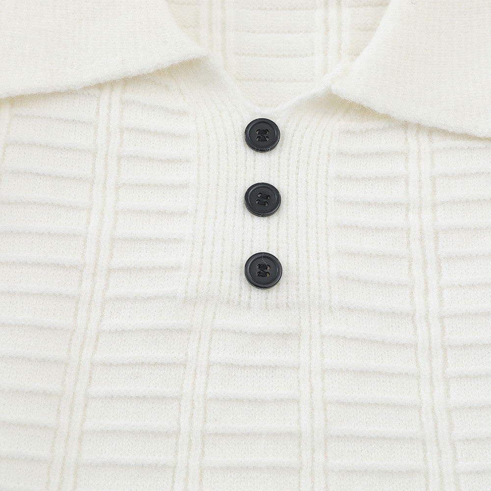 Polo-pull homme en maille texturée – Pull col boutonné à manches longues