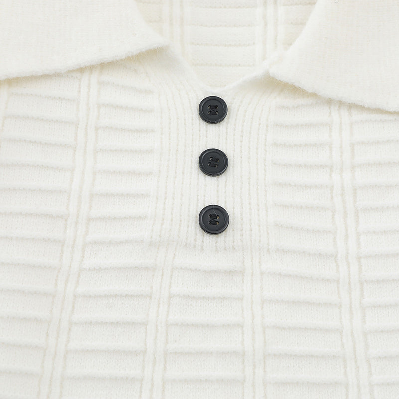 Polo-pull homme en maille texturée – Pull col boutonné à manches longues
