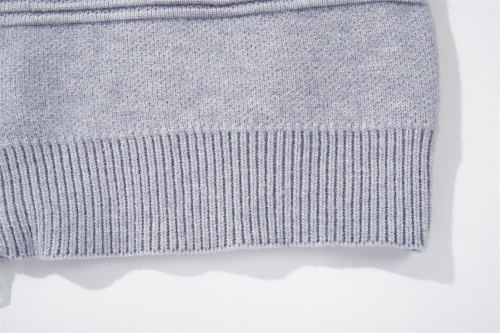 Cardigan zippé en maille à galons militaires – Col montant oversize avec