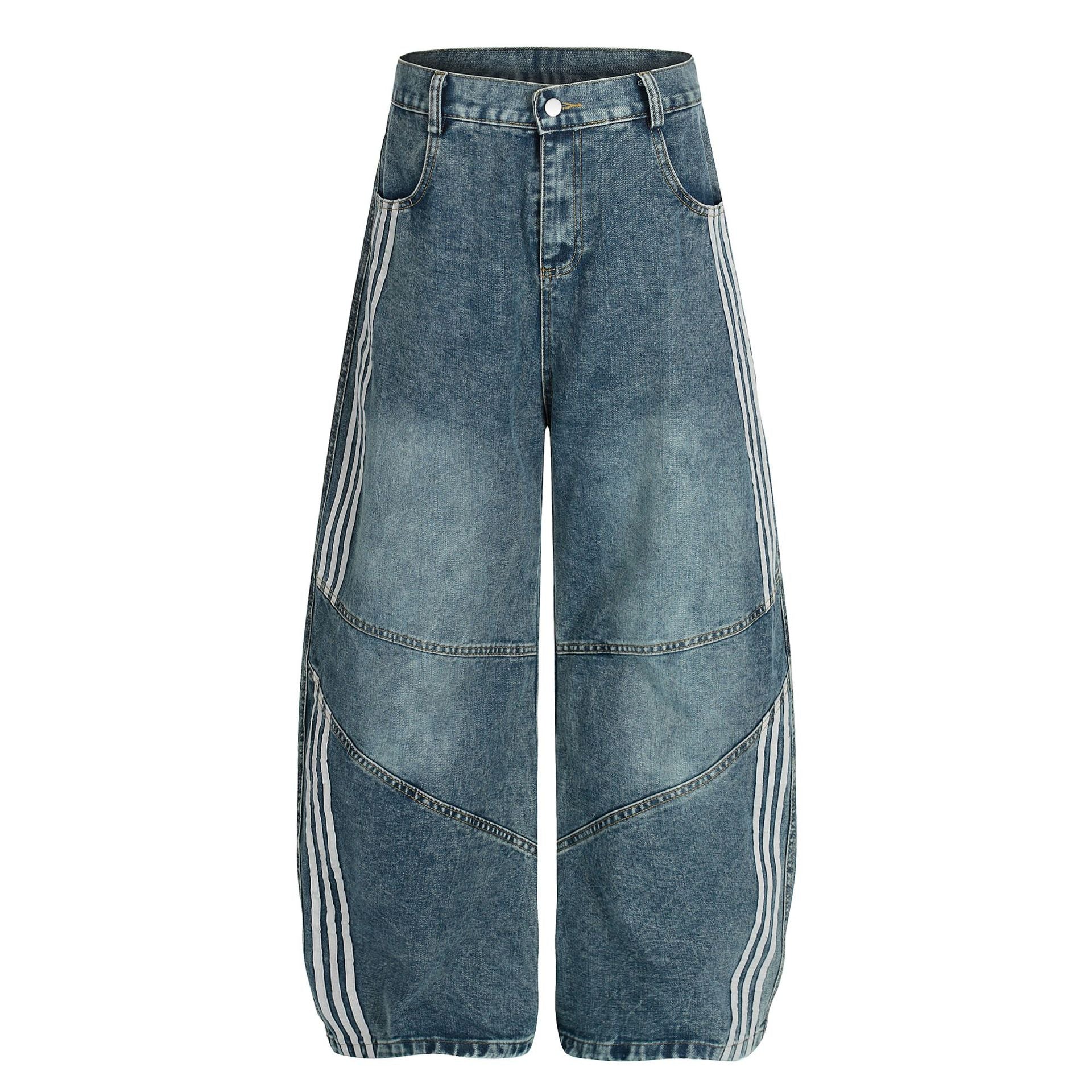 Wide-Leg Deconstructed Jeans with Triple Side Stripes – Loose Fit Baggy Denim