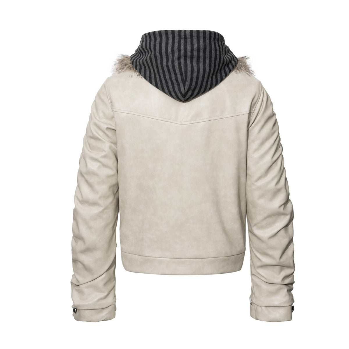 Veste matelassée en similicuir avec col en fausse fourrure et boutons croisés