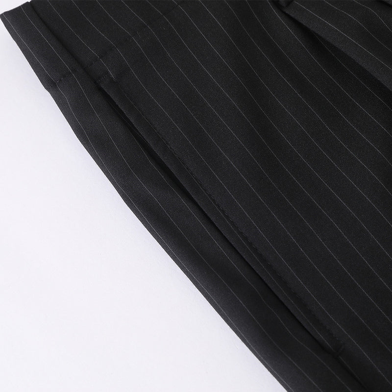 Men's Black Pinstripe Wide-Leg Trousers – Pleated Button-Fly Dress Pants