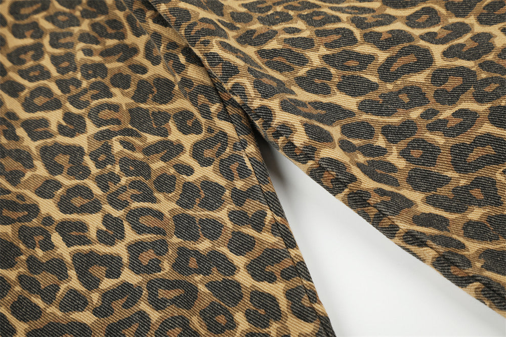 Leopard Print Wide-Leg Track Pants – Loose Fit Streetwear Sweatpants with Side