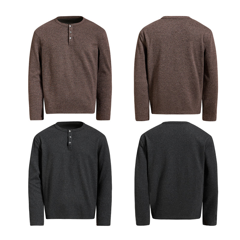 Men's Long-Sleeve Henley T-Shirt – Vintage American Style, Relaxed Fit