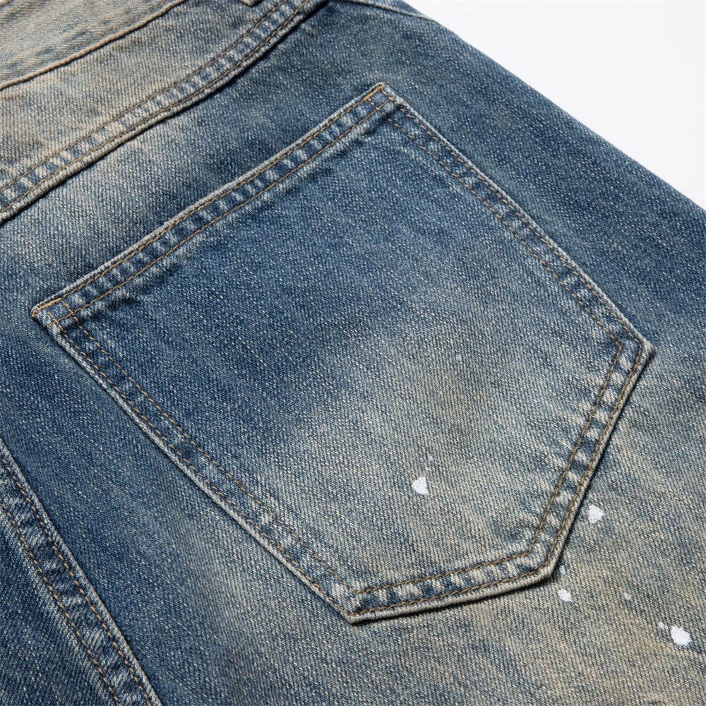 Baggy Jeans with Designs – Men's Vintage Distressed Wide-Leg Denim Pants