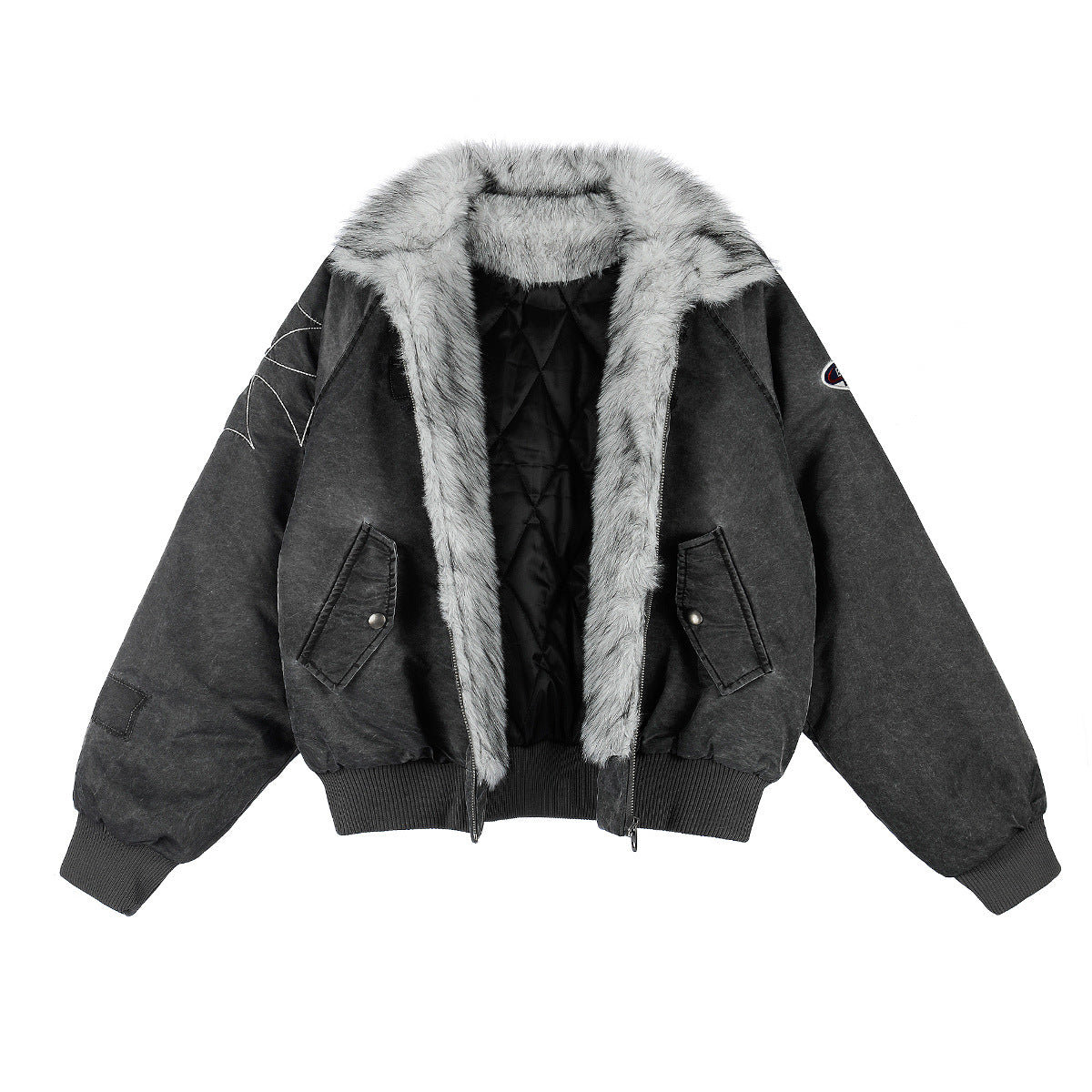 Men's Padded Bomber Jacket with Faux Fur Collar – Oversized Flight Jacket