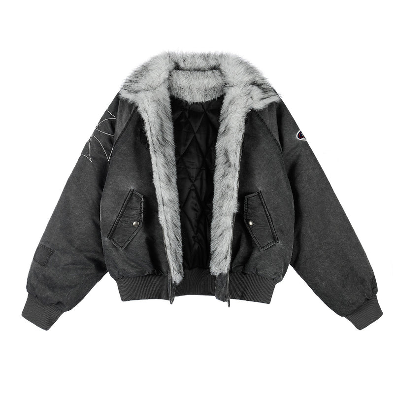 Men's Padded Bomber Jacket with Faux Fur Collar – Oversized Flight Jacket