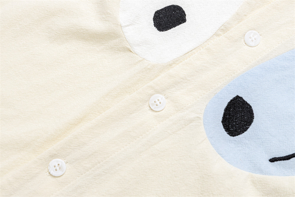 Chemise oversize boutonnée à manches longues, colorblock chien cartoon – Coupe décontractée