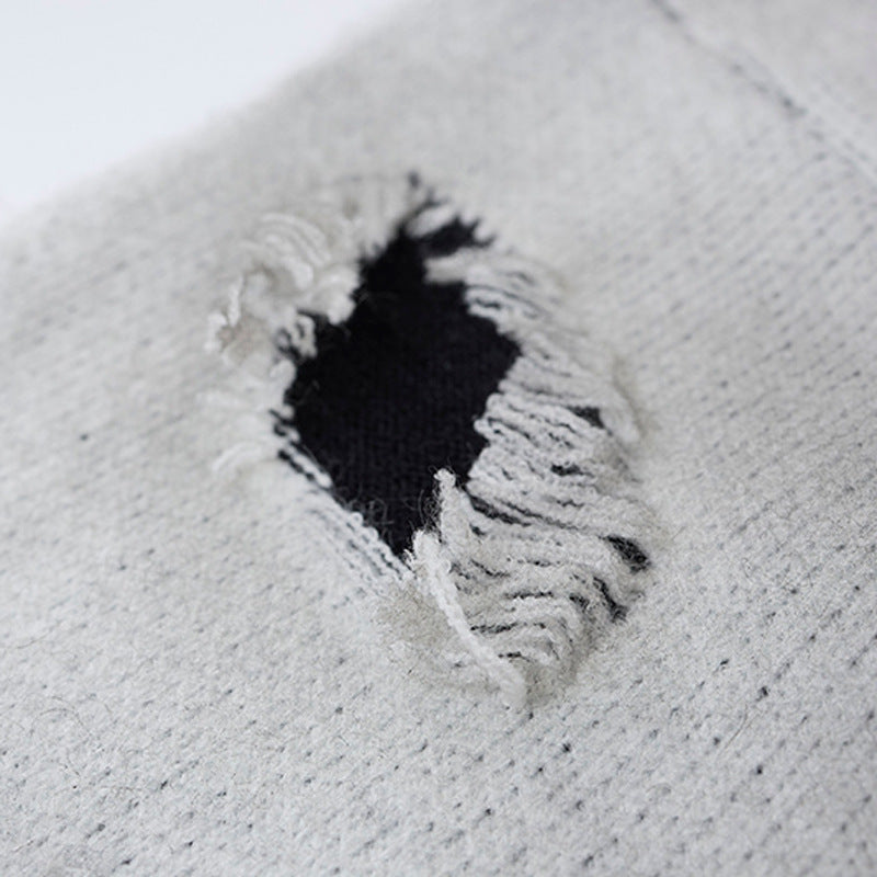 Distressed Cross Knit Cardigan mit Reißverschluss – Oversized Destroyed-Strickmode für