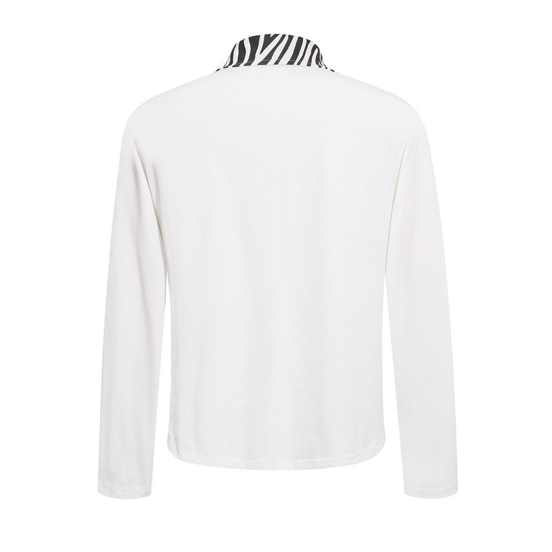 Men's Long Sleeve Polo Shirt with Baroque Cross Print & Zebra Collar