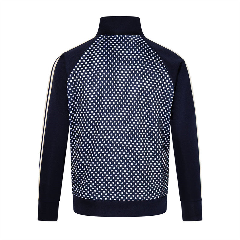 Chaqueta deportiva de hombre con lunares: azul marino con cremallera y bandas en las mangas