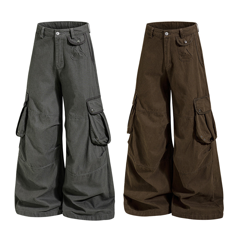 Wide-Leg Cargo Pants Men – Multi-Pocket A-Line Baggy Trousers