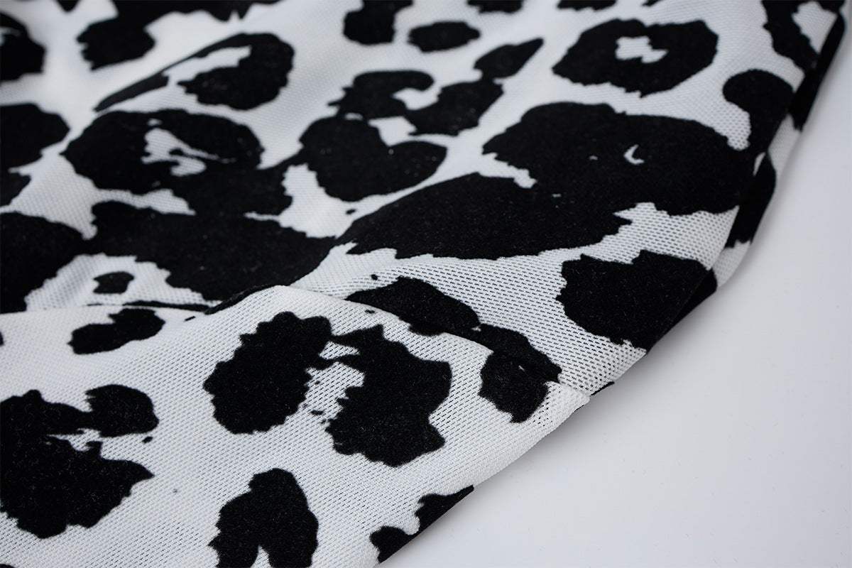 Leopard Print Turtleneck Long Sleeve Slim-Fit Shirt
