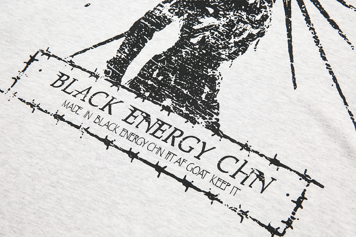 T-shirt graphique manches longues avec col zippé à rivets – Imprimé Black Energy CHN