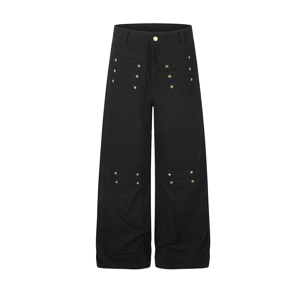 Wide-Leg Studded Denim Pants – Relaxed Fit Vintage American Street Style