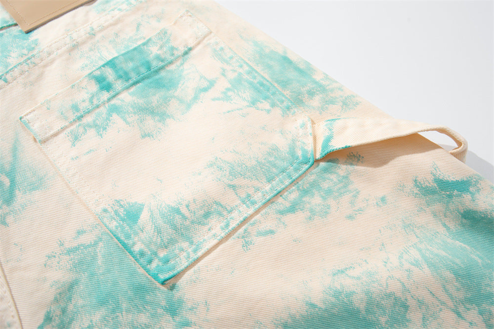 Tie-Dye Wide-Leg Denim Shorts – Loose Fit Cargo-Style Cropped Jeans