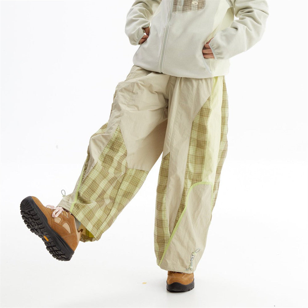 Men's Plaid Patchwork Baggy Pants – Windproof Water-Resistant Drawstring Ankle