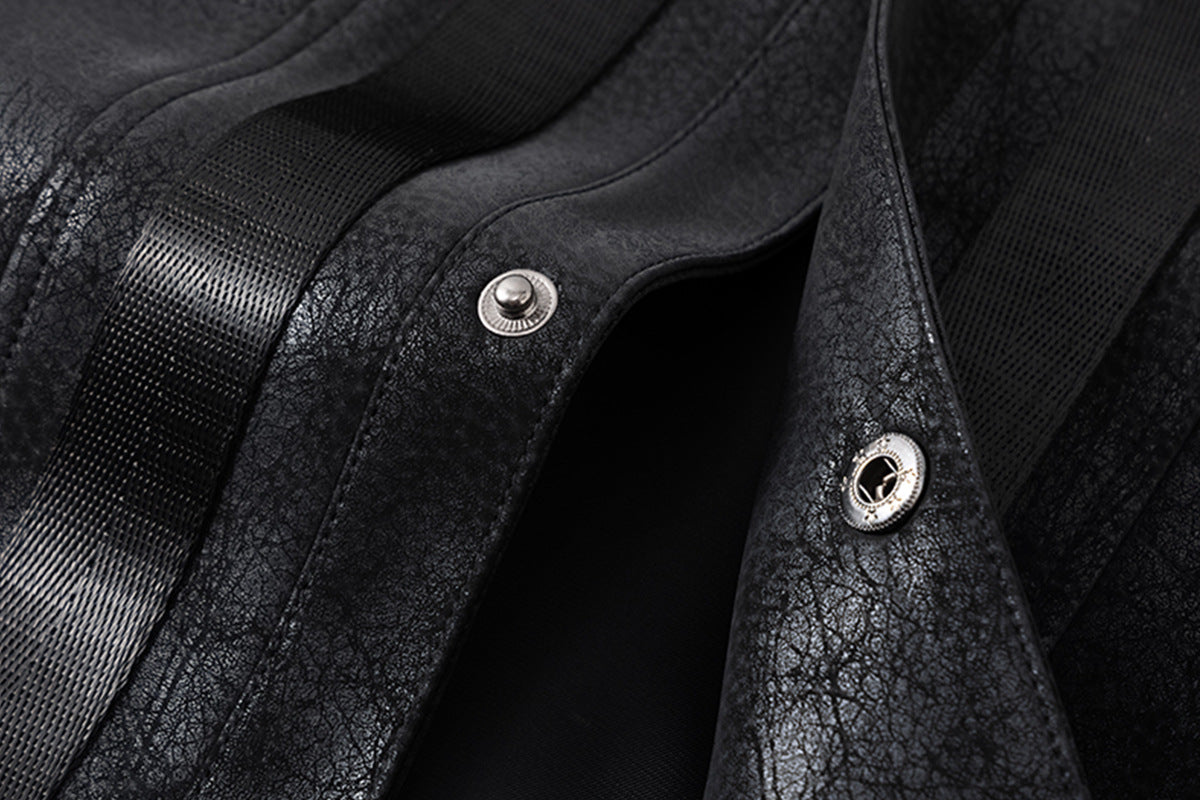 Veste trucker noire en similicuir PU – Style punk streetwear et moto