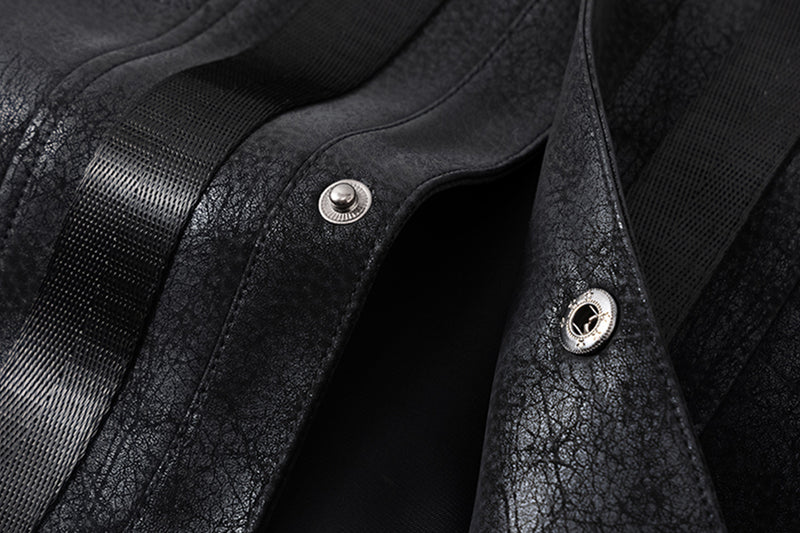 Veste trucker noire en similicuir PU – Style punk streetwear et moto