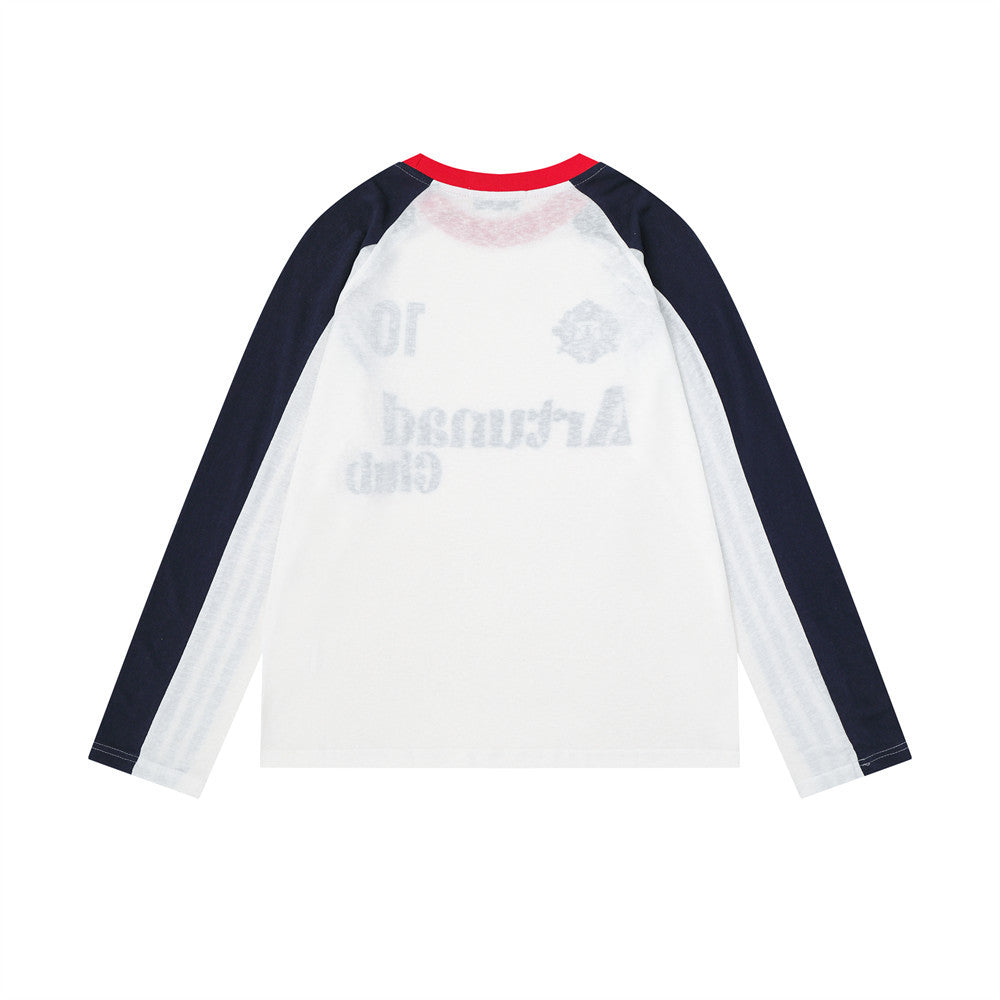 Artunad Club Raglan Long-Sleeve Graphic Tee – Navy & White Color-Block
