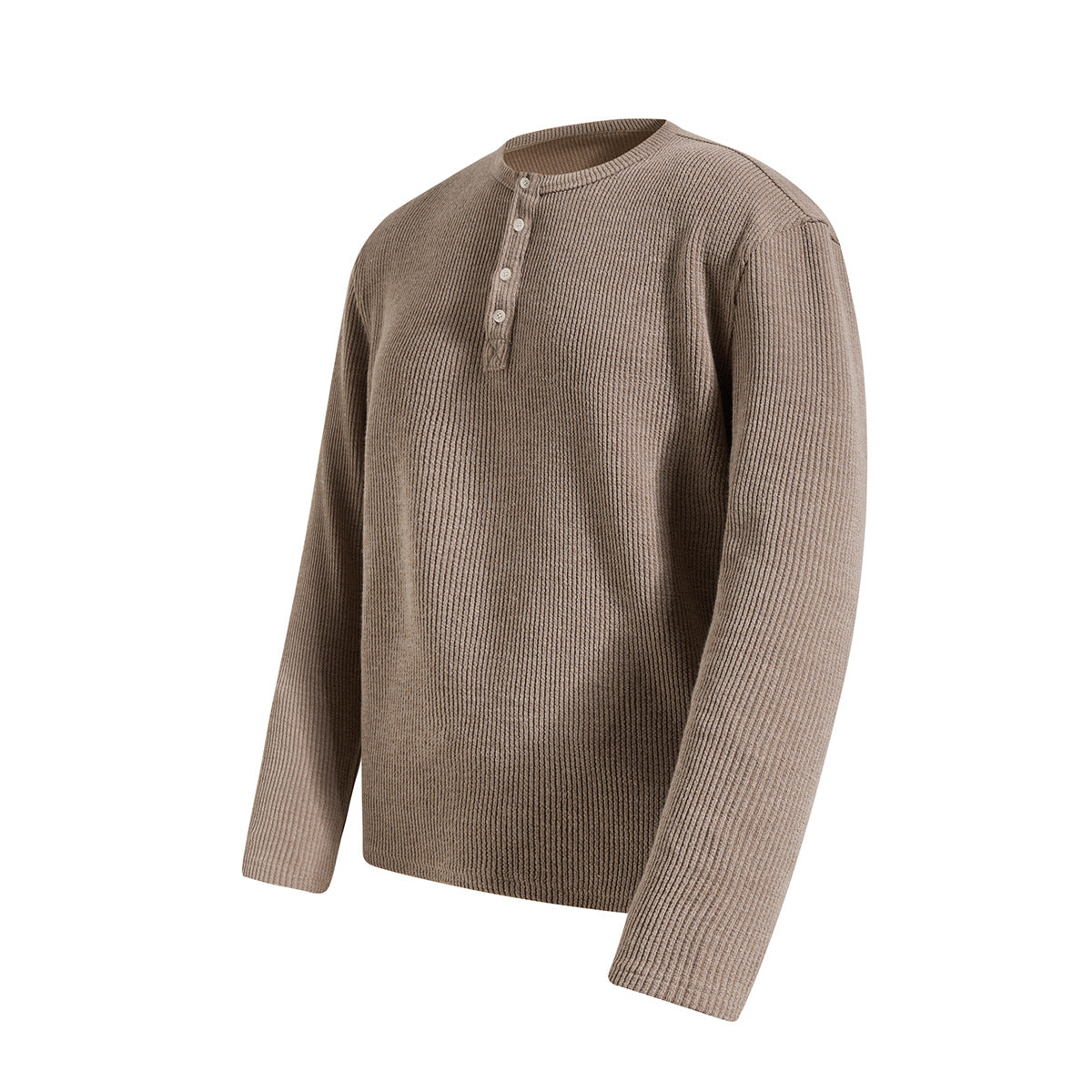 Men's Waffle Knit Henley Long Sleeve Shirt – Relaxed Fit Ribbed Tee