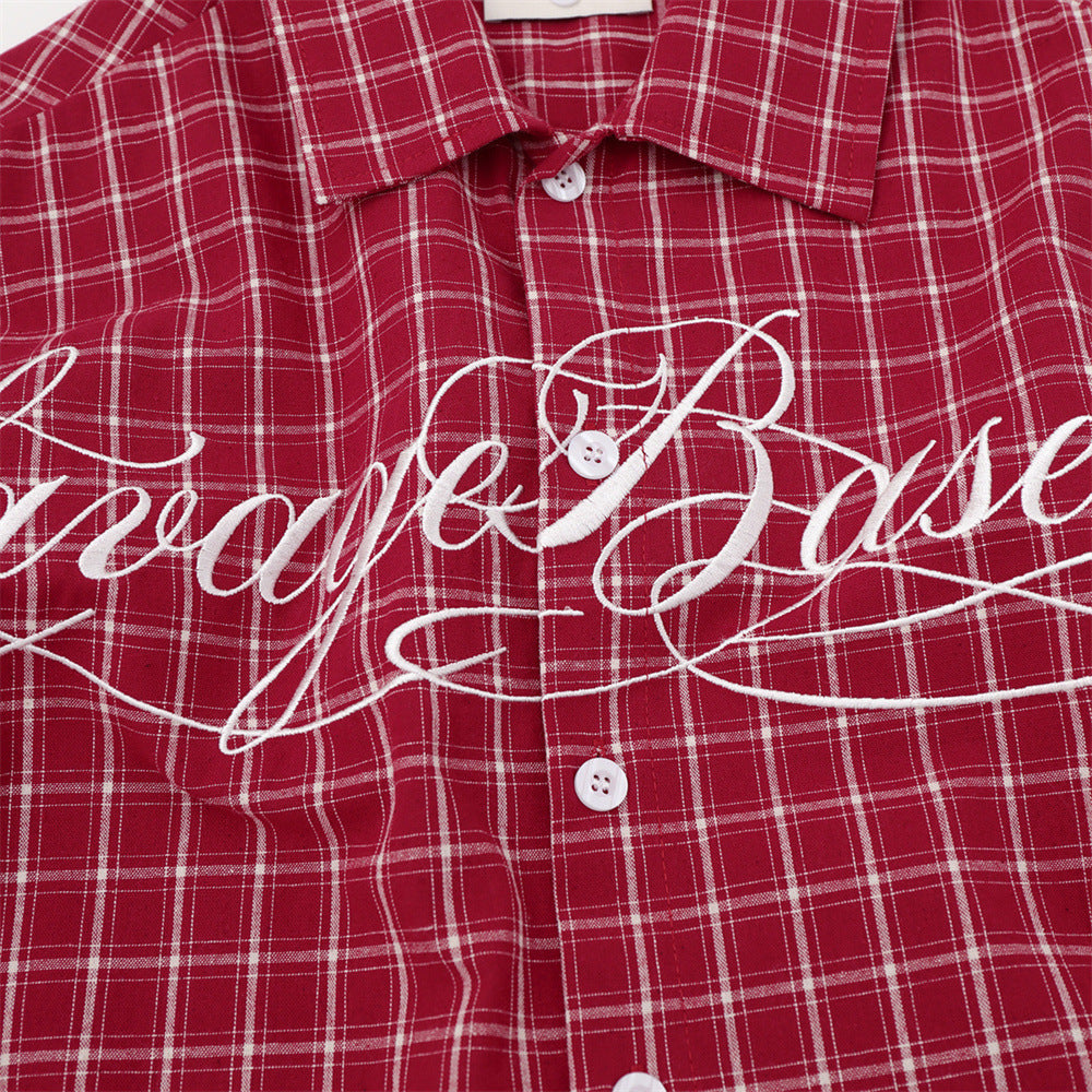 Plaid Long Sleeve Shirt – Savage Base Script Embroidery, Relaxed Fit