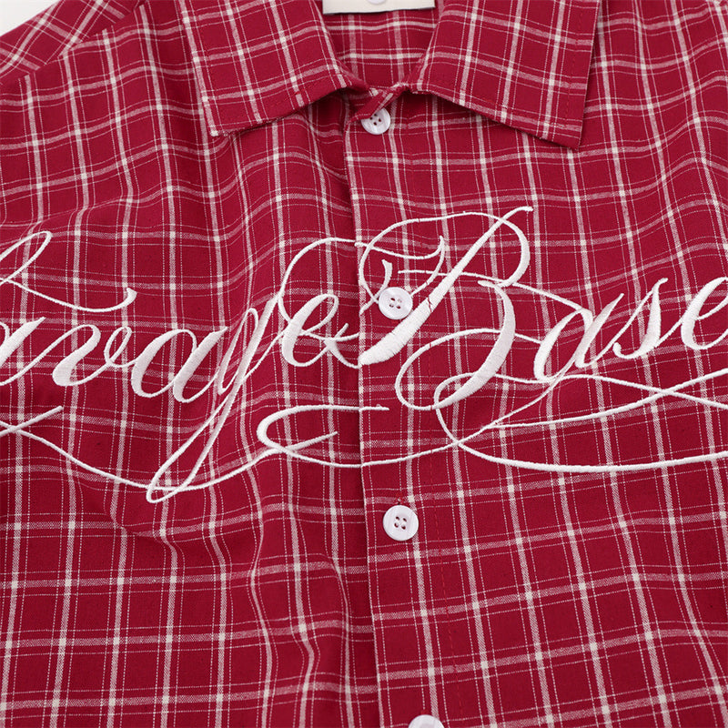 Plaid Long Sleeve Shirt – Savage Base Script Embroidery, Relaxed Fit