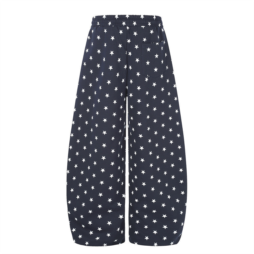 Wide-Leg Star & Letter Print Pants – Men's Hip-Hop Streetwear Baggy Fit
