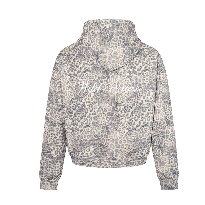 Hoodie zippé à imprimé léopard – Style streetwear américain vintage