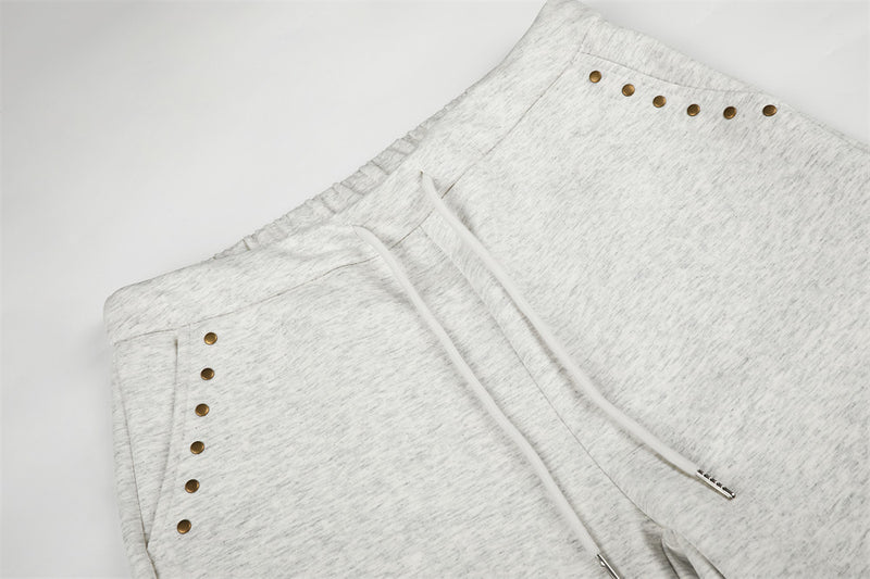 Wide Leg Sweatpants with Gold Stud Detail & Drawstring Waist