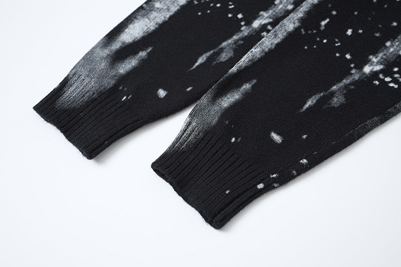 Ink-Wash-Strickpullover mit Farbspritzern und Rundhalsausschnitt – Oversized Streetwear