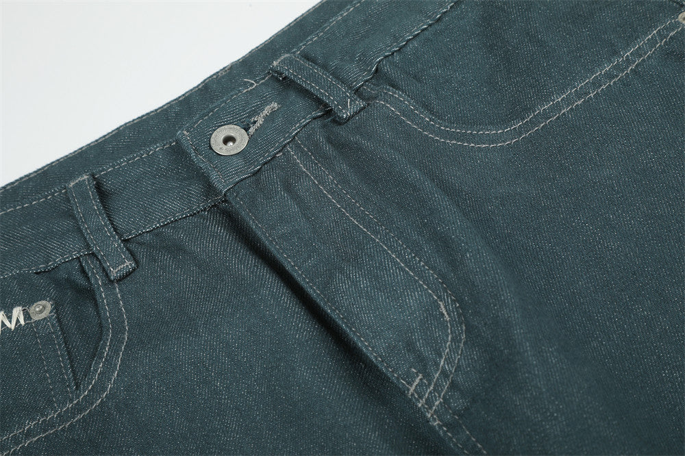 Baggy-Jeans mit weitem Bein für Herren – Kontrastnähte, gerade 5-Pocket-Denimhose