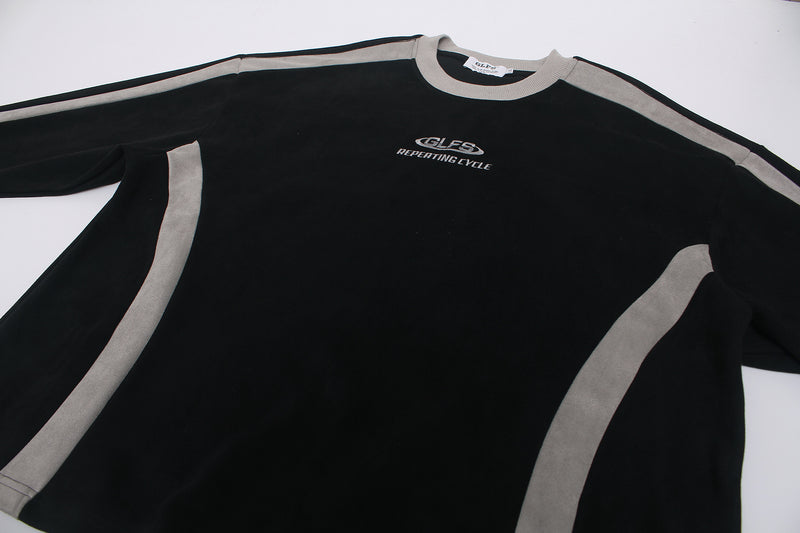 GLFS Colorblock-Langarmshirt mit wiederkehrendem Zyklusmotiv – Streetwear mit Kontrasteinsätzen
