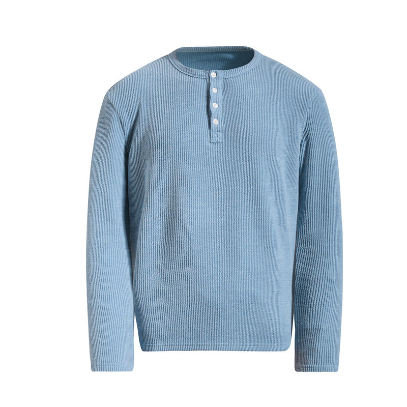 Men's Waffle Knit Henley Long Sleeve Shirt – Relaxed Fit Ribbed Tee