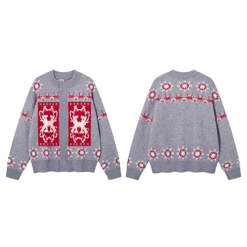 Fair Isle Jacquard Knit Cardigan Sweater – Vintage Christmas Pattern