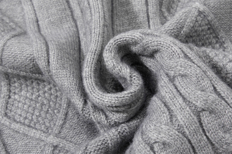 Sweat à capuche zippé en maille torsadée à motif losanges et capuche à cordon