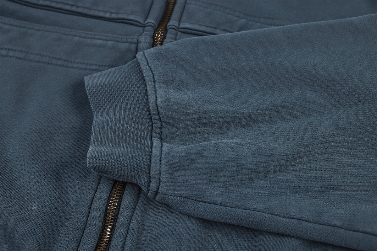 Veste à capuche zippée à multiples poches – Délavage acide vintage