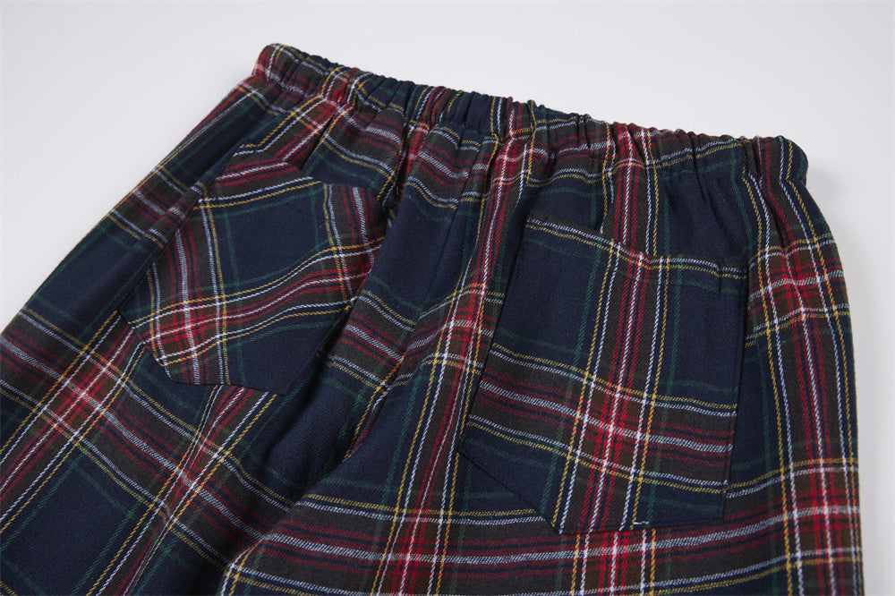 Pantalon à carreaux à jambes larges – Pantalon décontracté à cordon de serrage