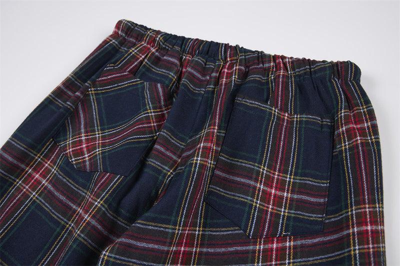 Pantalon à carreaux à jambes larges – Pantalon décontracté à cordon de serrage