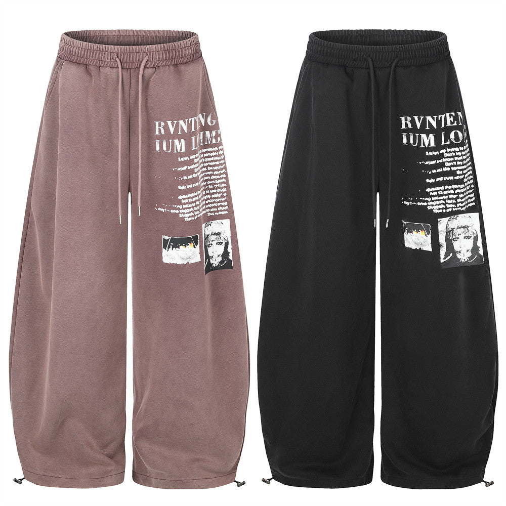 Wide-Leg Graphic Sweatpants – Baggy Fit with Letter Print & Elastic Waist
