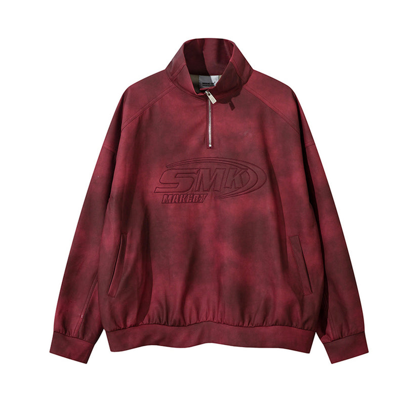 Sweat-shirt SMK à demi-zip – Col montant vintage effet délavé à l’acide